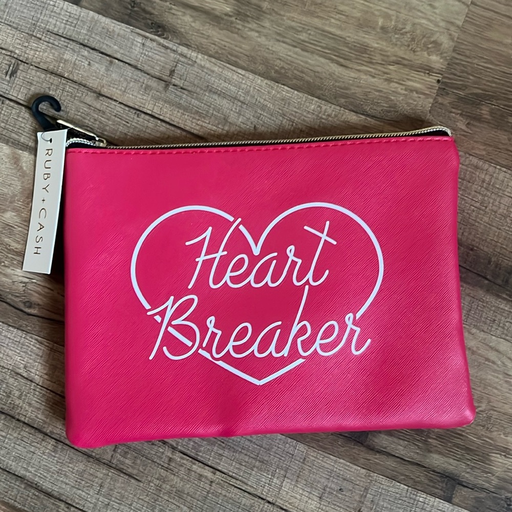 NWT Ruby + cash makeup pouch heart breaker pink 9in x 6.5in
